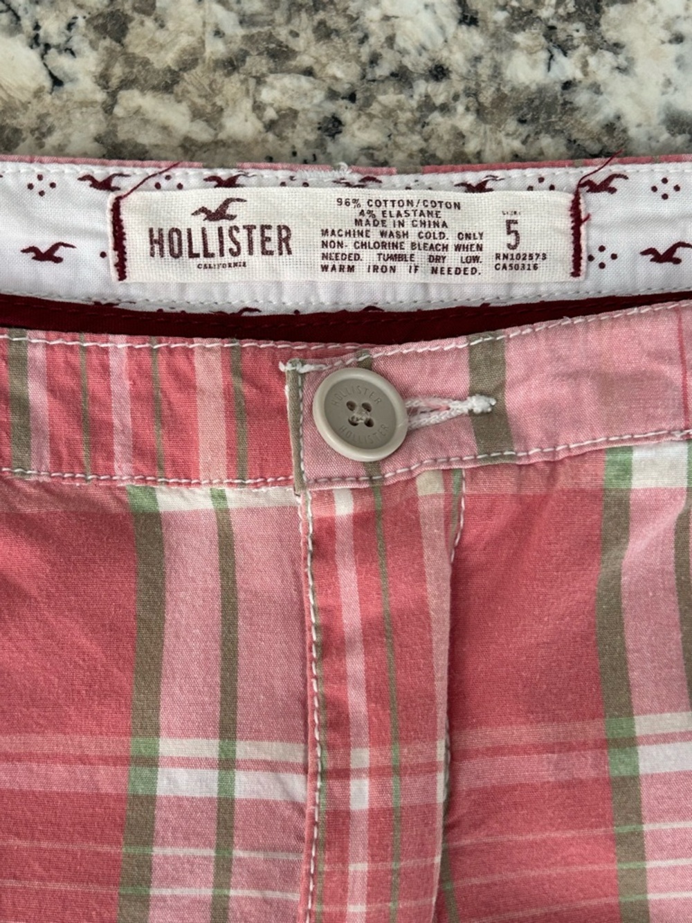 Hollister Plaid Bermuda Shorts Pink White 
Y2K Preppy Low Rise Cotton Size 5 - Picture 6 of 8